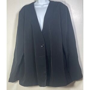 Susan Graver Style Black Open Front One Button Blazer Jacket  XL Paisley Lined